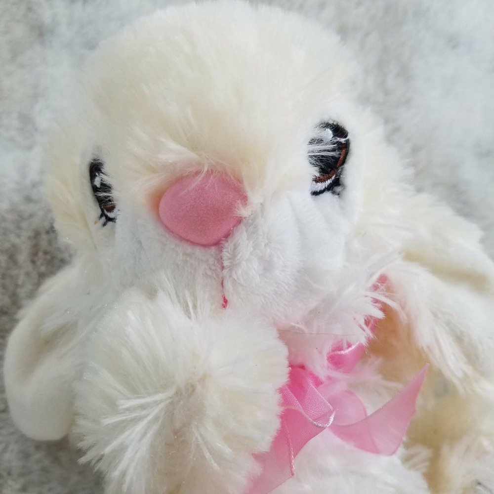 Dan Dee 2017 Bunny Plush 7" Stuffed Animal Rabbit Embroidered Eyes Bow EASTER
